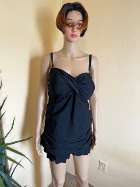 Always For Me Black Twist-Front Swimdress